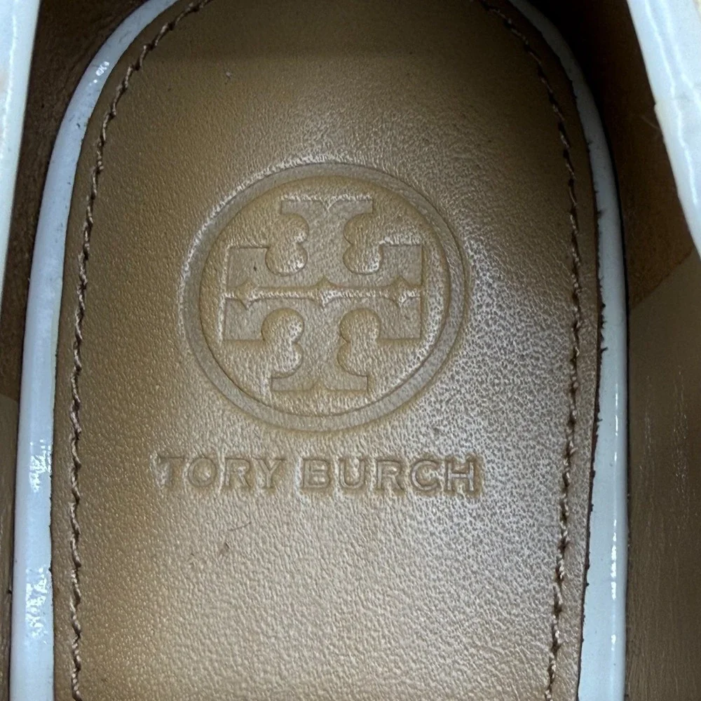 Tory Burch Wicker Raffia Wedge Pumps 10.5 M White Natural Bow Cap Toe Low Heel
